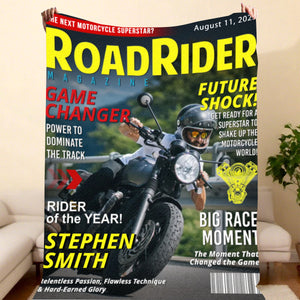 Custom Motorcycle Magazine Cover Blanket, Motorcycle Gifts, Gift for Motorcycle Loved