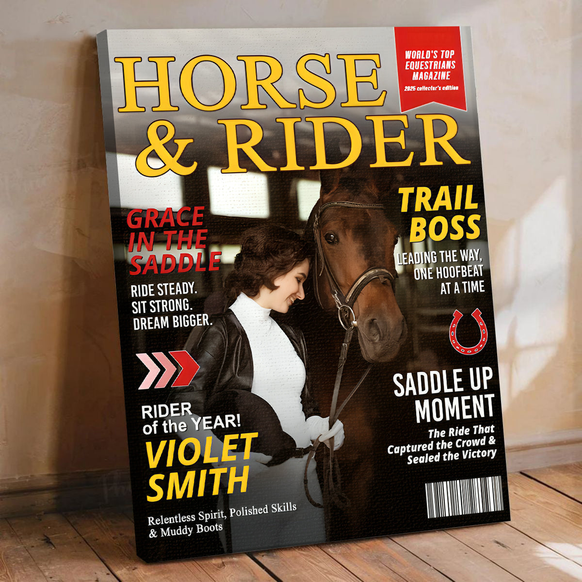 Custom Horse and Rider Magazine Cover, Equestrian Gift for Horse Lovers, Birthday Keepsake Personalized Horse Gift, Custom Equestrian Magazine Cover
