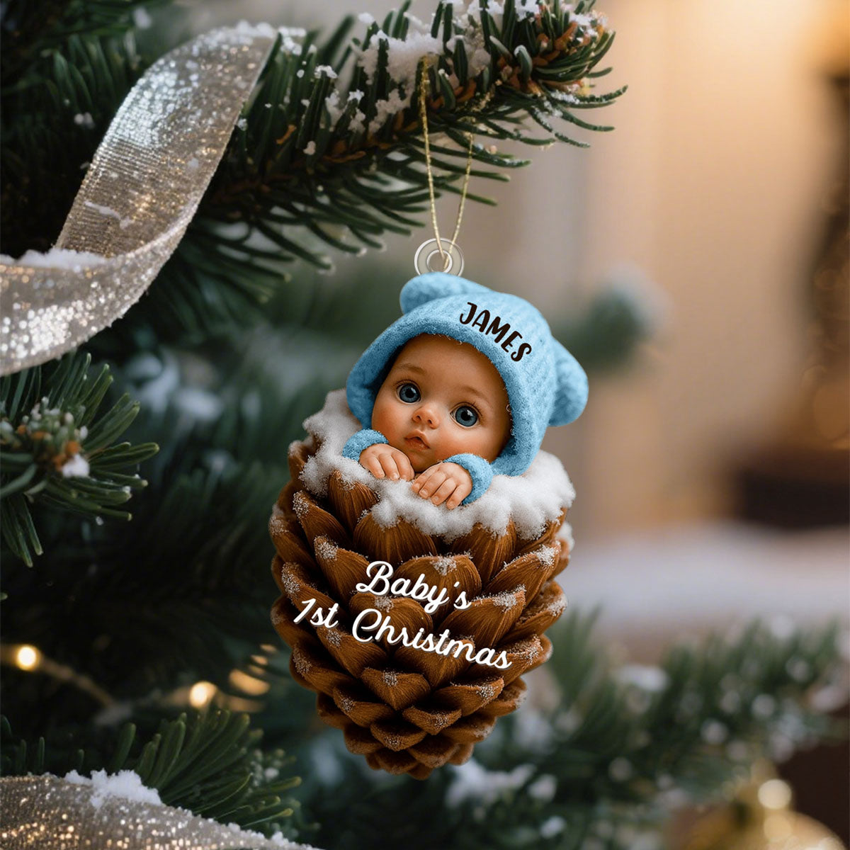 Pine Cones Baby's 1st Christmas, Personalized Christmas Ornament
