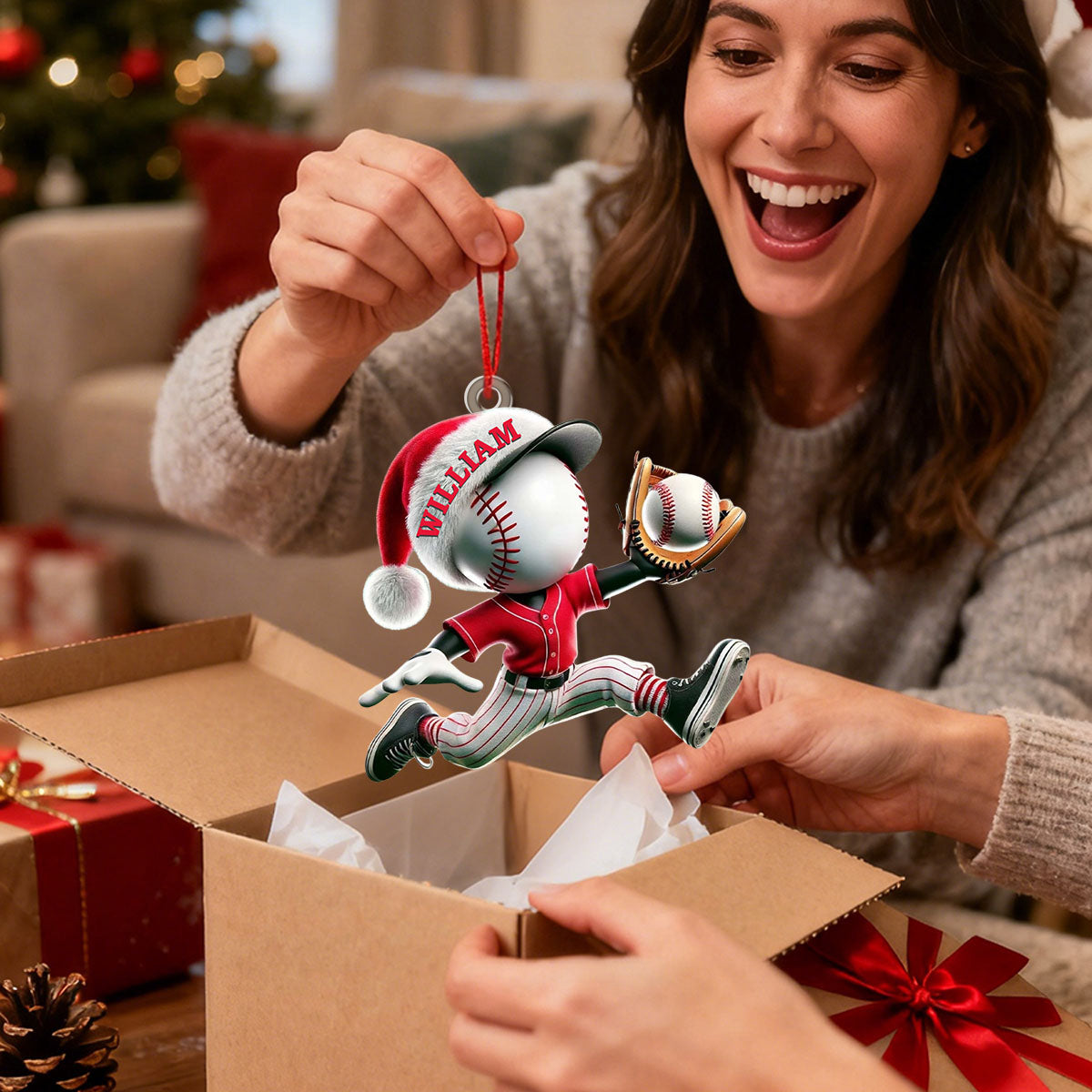 Baseball Catcher Christmas Ornament, Personalized Acrylic Ornament for Baseball Lover