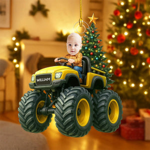 Custom Photo Kid On Car - Personalized Christmas Ornament