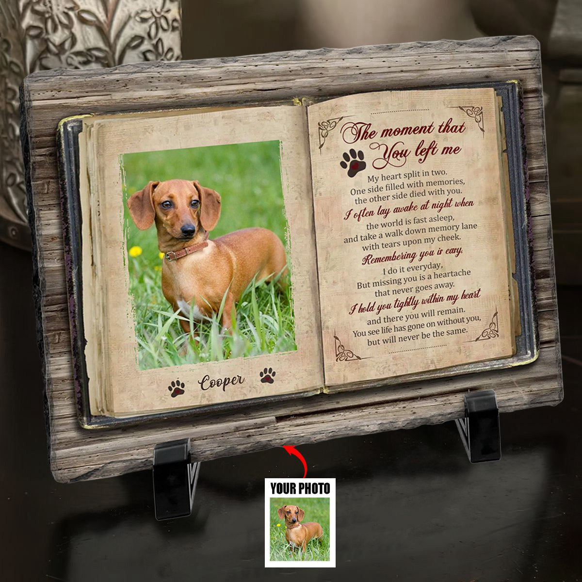 Custom Photo No Longer By My Side, But Forever In My Heart - Memorial Personalized Stone With Stand