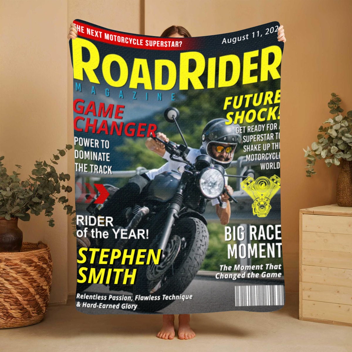 Custom Motorcycle Magazine Cover Blanket, Motorcycle Gifts, Gift for Motorcycle Loved