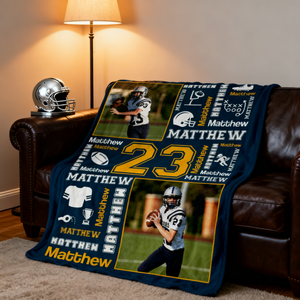 Football Name Blanket Personalized With Photo Senior Football Player Gifts For Him