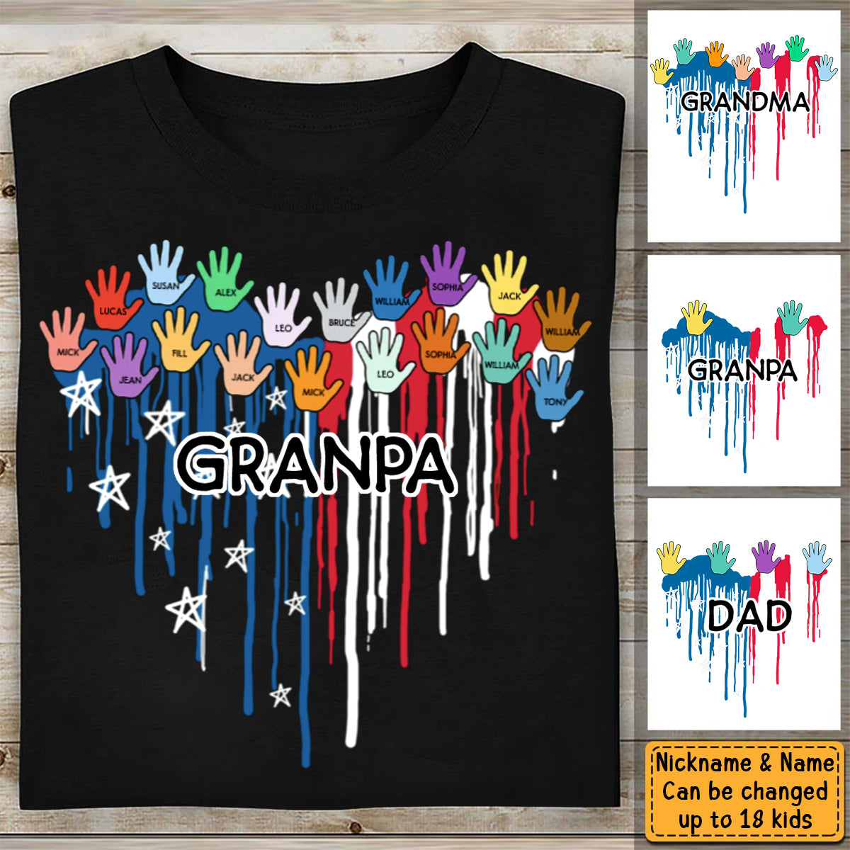 Personalized Grandpa Heart Hand Print, Gift For Father, Dad, Grandpa T-Shirt