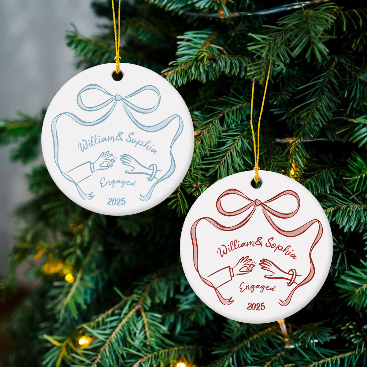 First Christmas Engaged Ornament, Personalized Engagement Gift for Couples