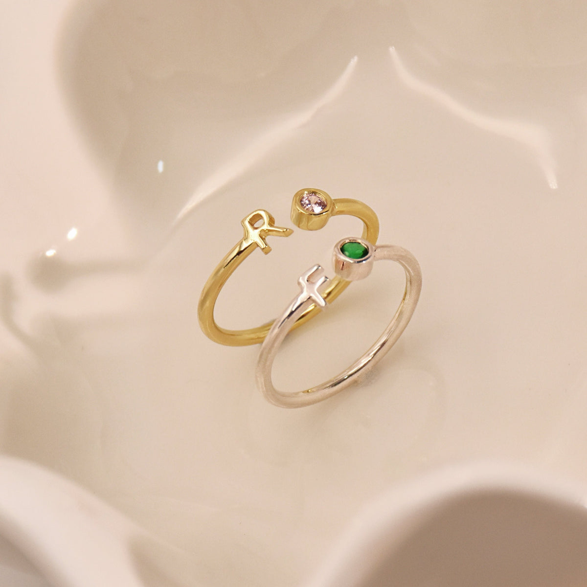 Personalized Initial Birthstone Ring,Dainty Ring for Women