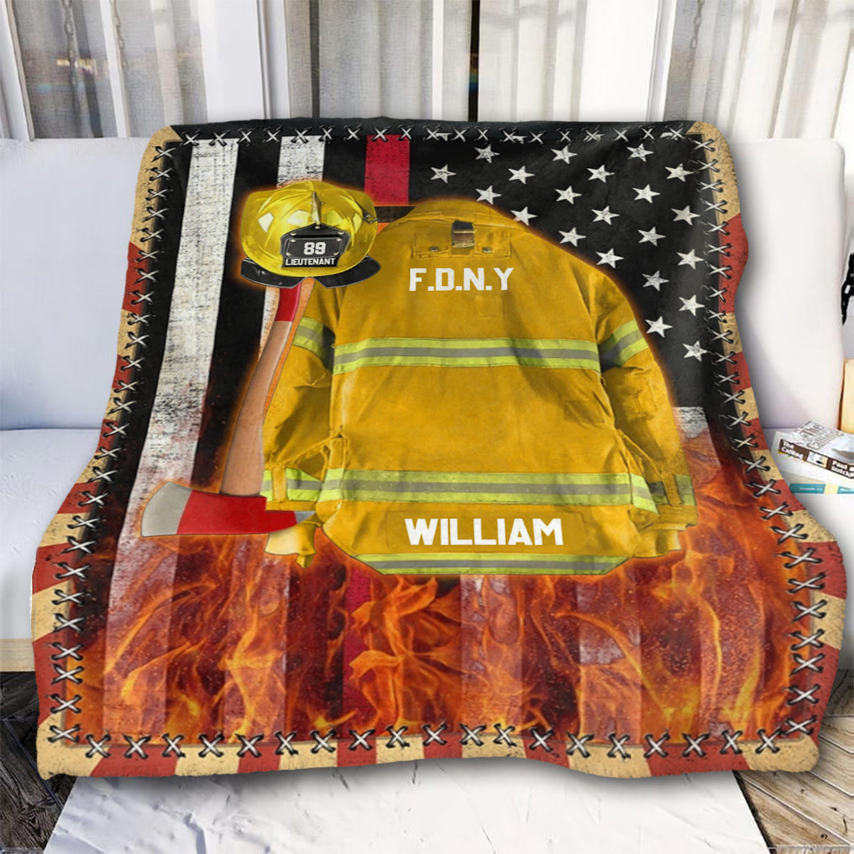 Custom Name Firefighter Us Flag Armor Personalized Blanket Gifts for Firefighter Fireman