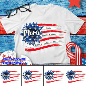 Personalized Grandma Mom Sunflower Flag Independence Day T-shirt