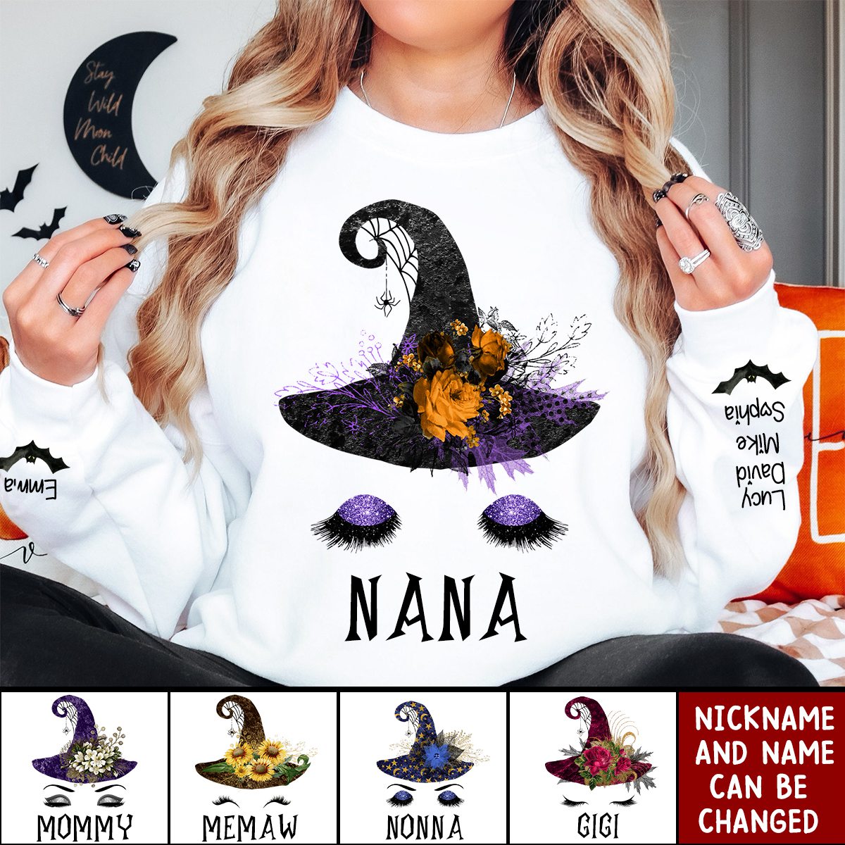 Personalized Halloween Grandma witch hat Sweatshirt