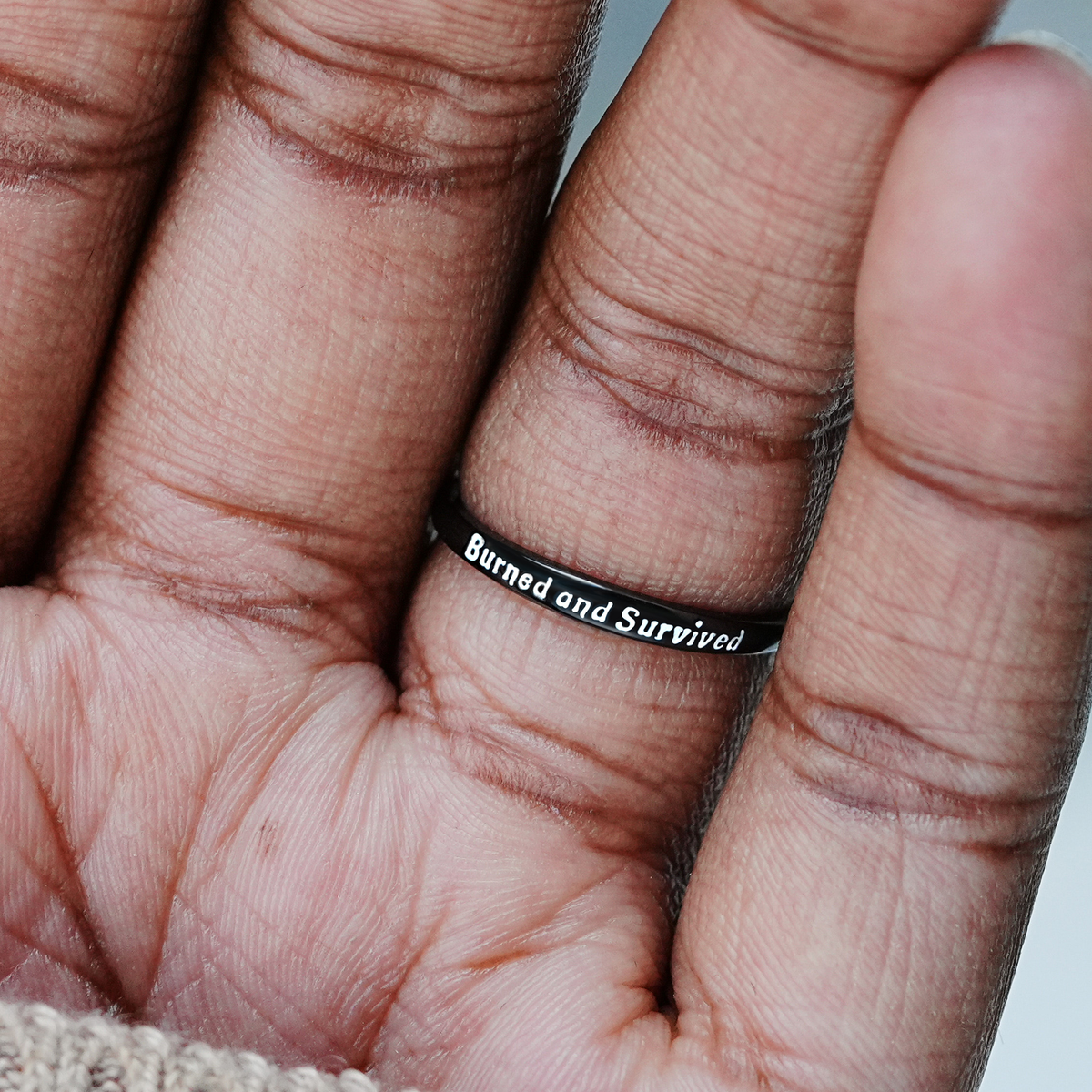 Burned and Survived Black Rose Self-Love Ring