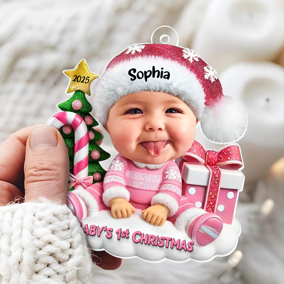 Cute Baby Sitting Personalized  Acrylic Ornament, Christmas Keepsake for Baby, New Mom, New Dad