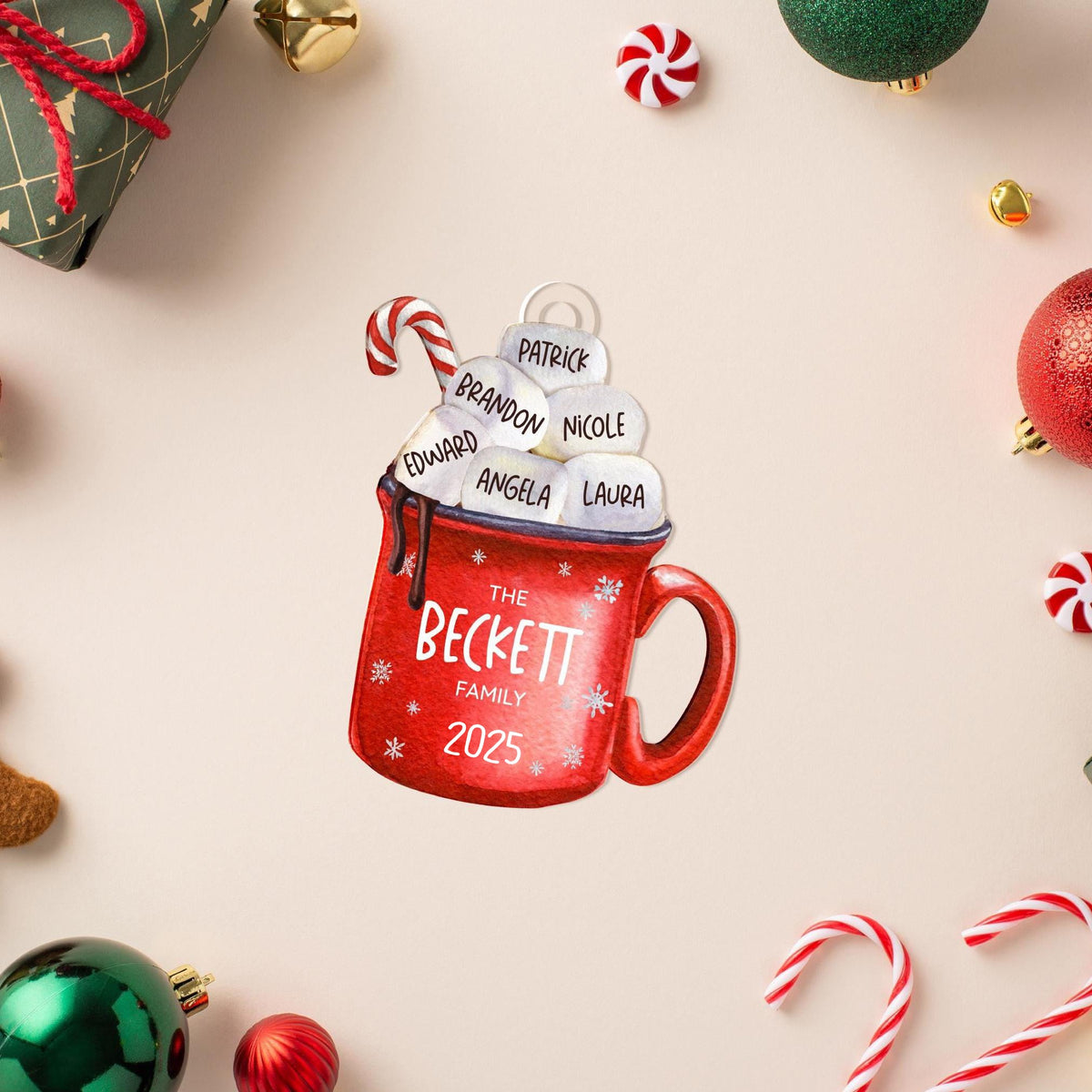 Hot Cocoa Cup Marshmallow - Personalized Family Ornament Christmas Decoration