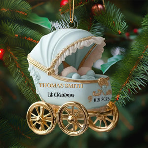 Baby’s First Christmas Ornament 2025, Neutral Carriage Keepsake, Personalized Gift For Newborn