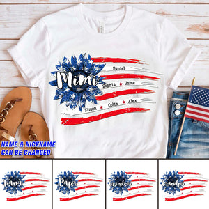 Personalized Grandma Mom Sunflower Flag Independence Day T-shirt