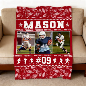 Personalized American Football Blanket – Custom Sports Blanket with Name & Photo, Football Player Gift