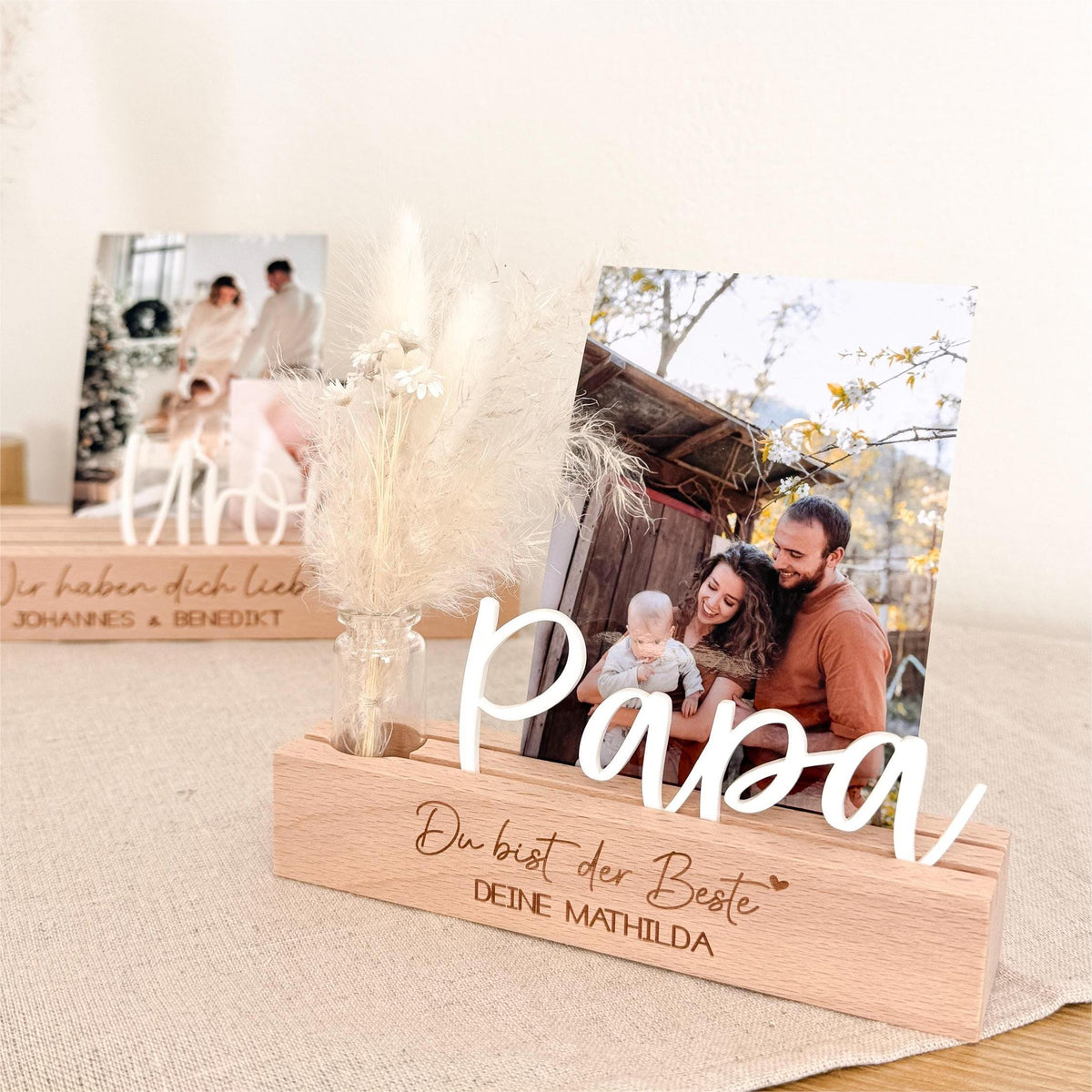 Personalized Photo Gift For Dad Names Wooden Card holder Picture ledge