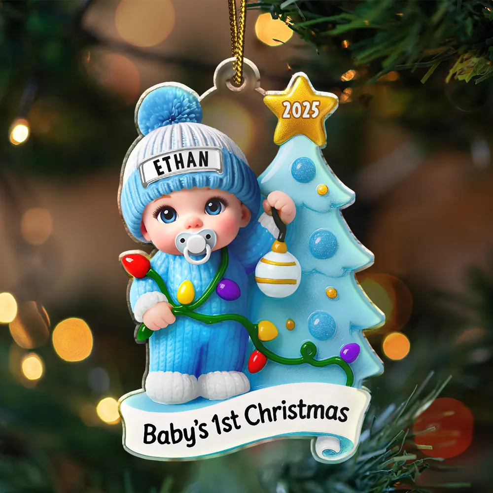 Baby First Christmas Keepsakes For Newborn - Personalized Acrylic Ornament