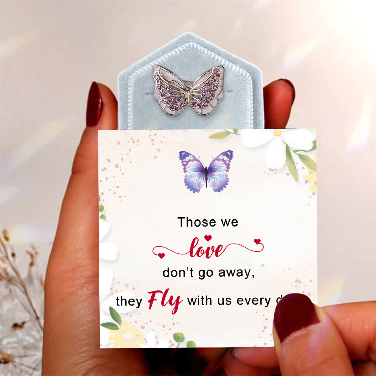 For Memorial - Those We Love Fly with Us Diamond Double Butterfly Ring
