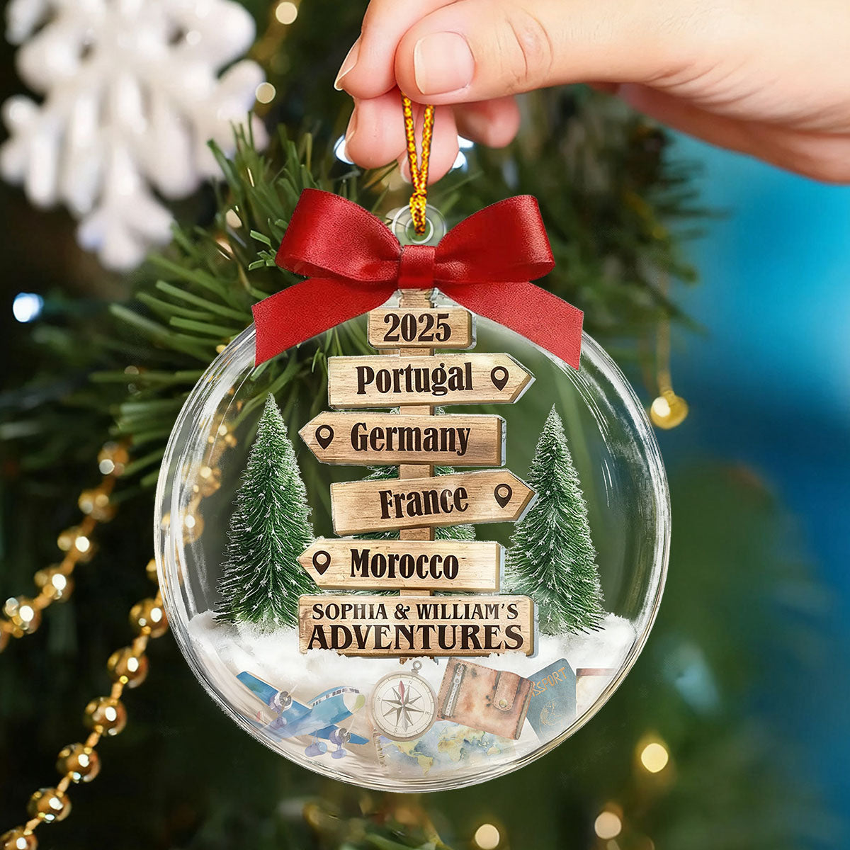 Christmas Ornament Travel Sign Post - Personalized Acrylic Ornament