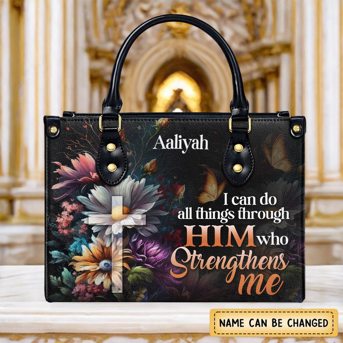 I Can Do All Things Through Him - Personalized Leather Handbag