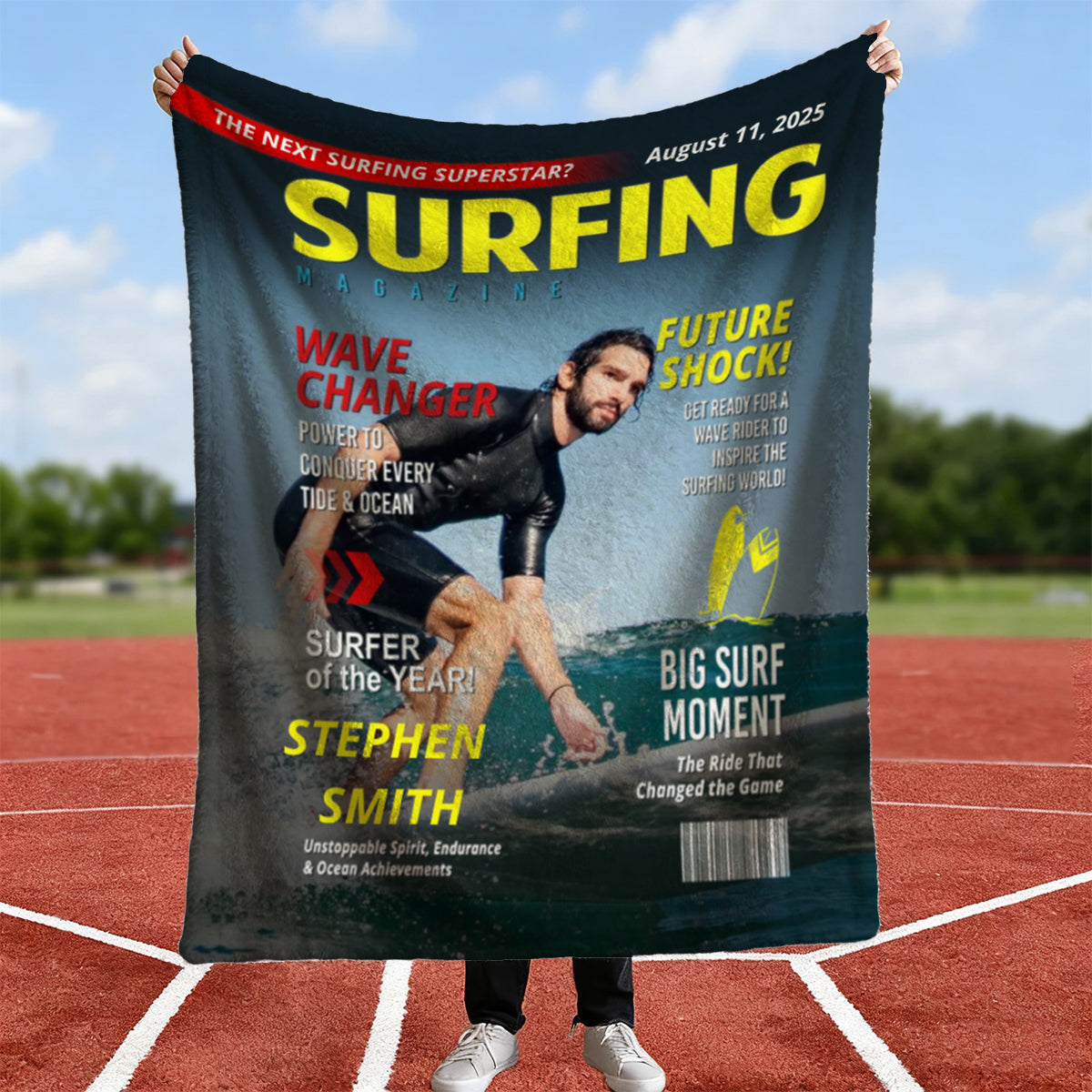 Personalized Surfing Photo Magazine Cover Blanket Gift For Surfers, Surfing Gift For Him