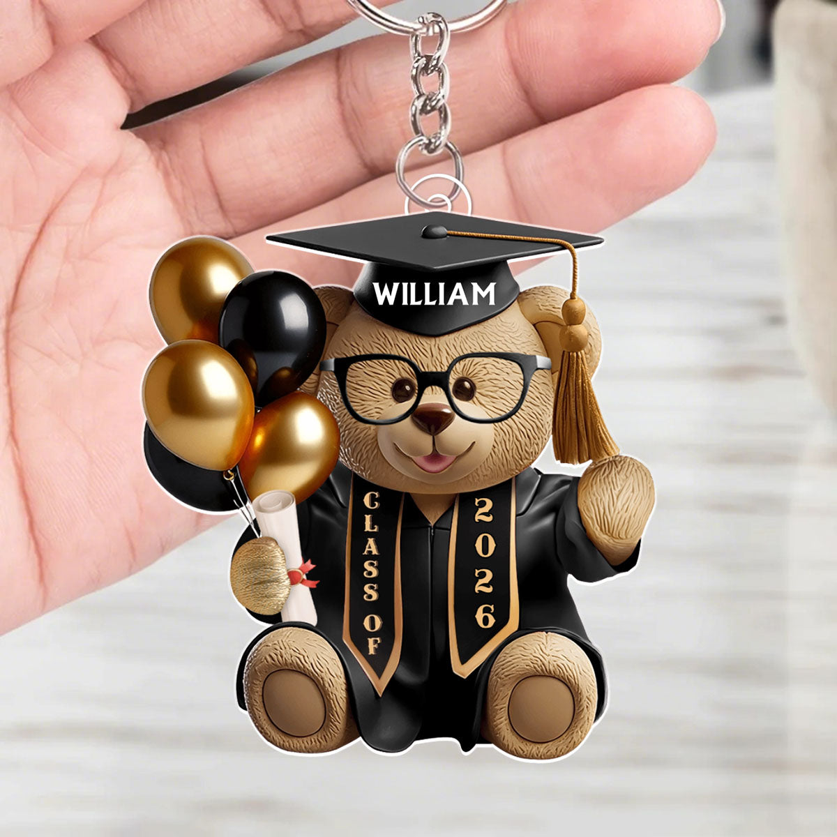 Cute Graduation Bear - Personalized Acrylic Keychain