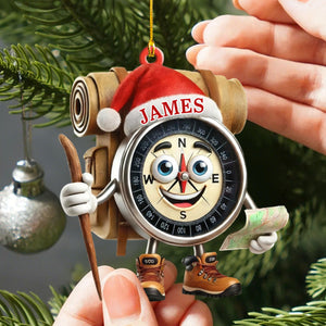 Custom Name Hiking Gift,Personalized Hiking Lover Compass Christmas Ornament