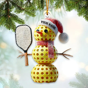 Personalized Custom Name Pickle Ball Snowman Ornament