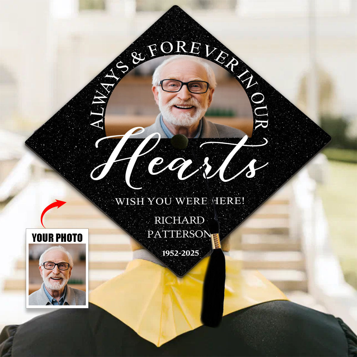 I Wish You Were Here - Personalized Graduation Cap Topper, Memorial Graduate Gift