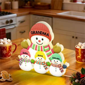 Heartwarming Christmas Grandma Grandkids Snowman Together - Personalized Light Box - Gift For Grandmas