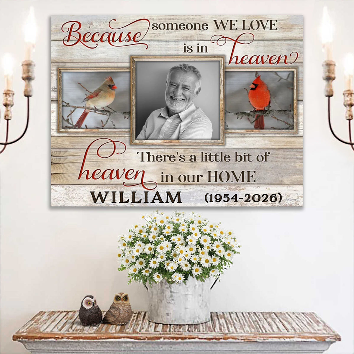 Personalized Memorial Photo Canvas Poster Gifts Beautiful Cardinal Because Someone We Love Is In Heaven