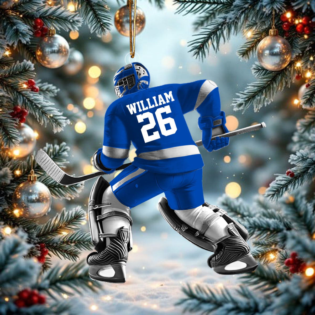 Hockey Player Christmas Ornament, Personalized Ornament