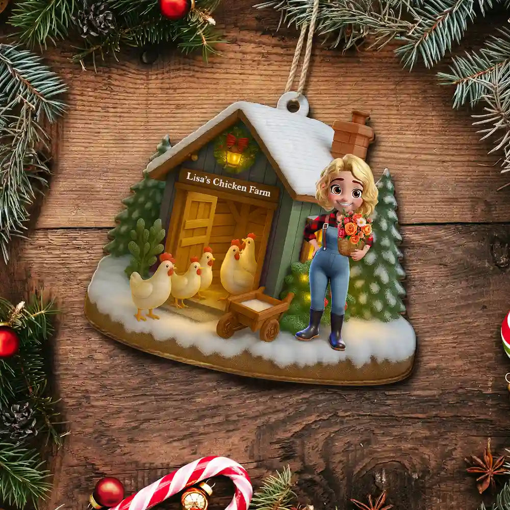Christmas Chicken Farm - Personalized Custom Shaped Wooden Ornament