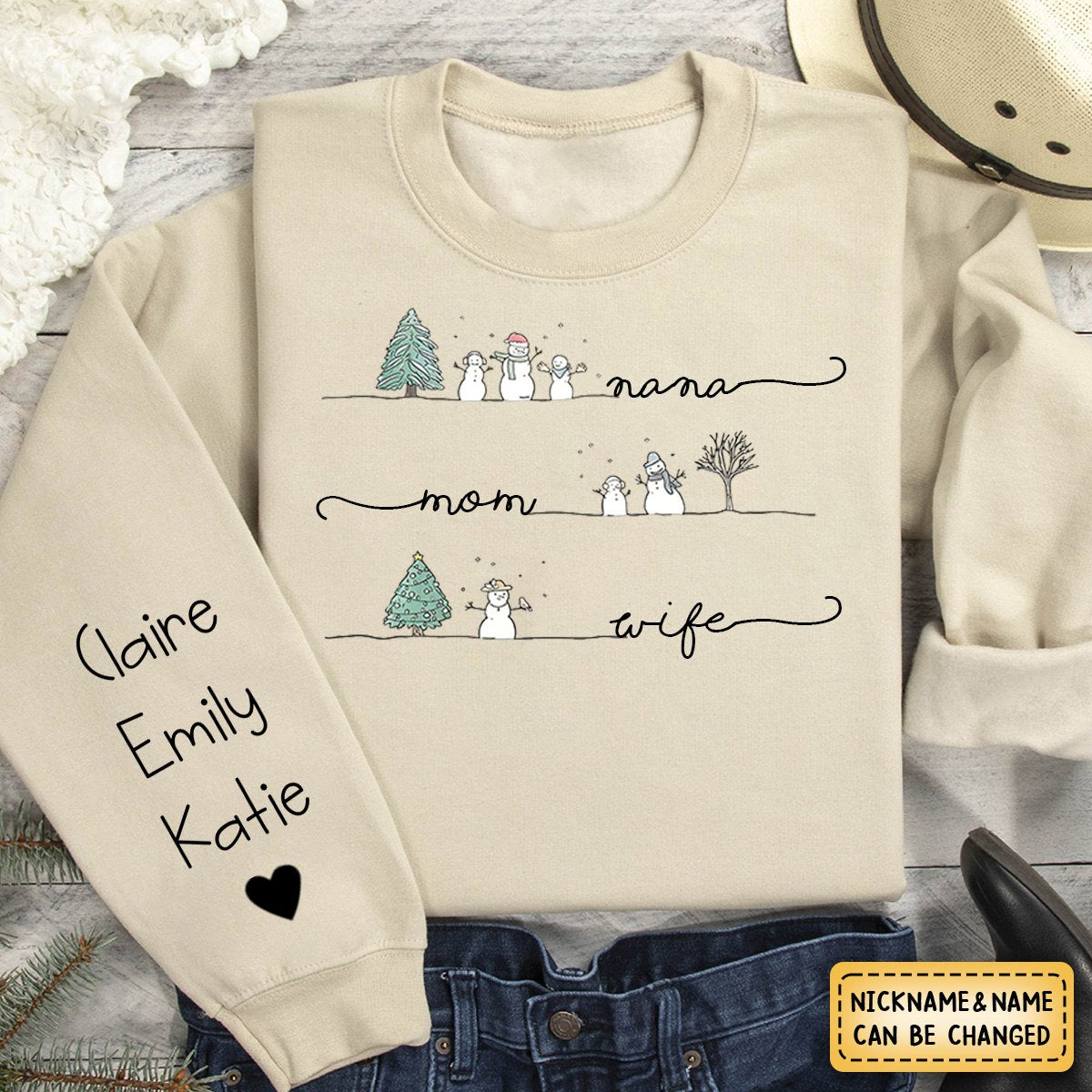 Wife Mom Mimi Christmas Snowman And Grandkids - Family Personalized  Sweatshirt