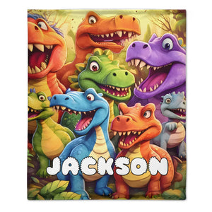 Cute Dinosaur Personalized Name Blanket Gift For Kids, Children