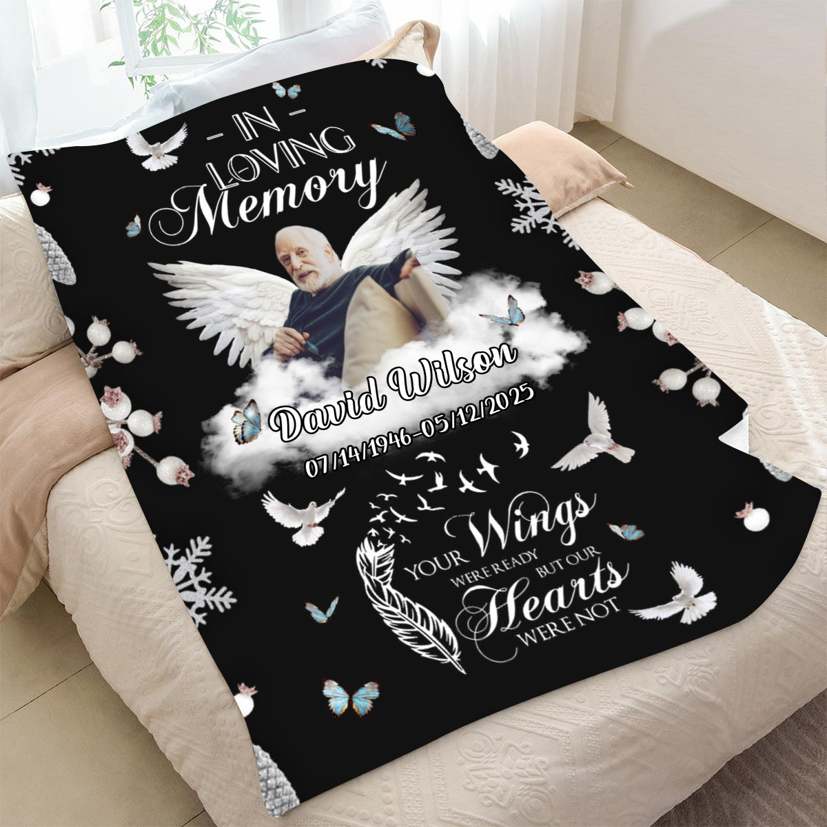 Custom Photo In Loving Memory Memorial Blanket -  Personalized Blanket Gifts for Loved one