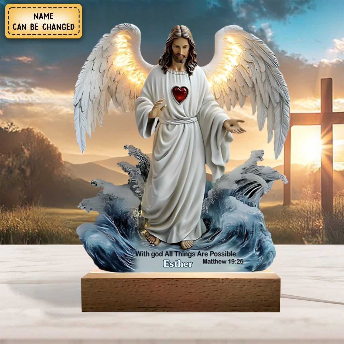 With God All Things Are Possible - Personalized Christian Shaped Plaque Light Base