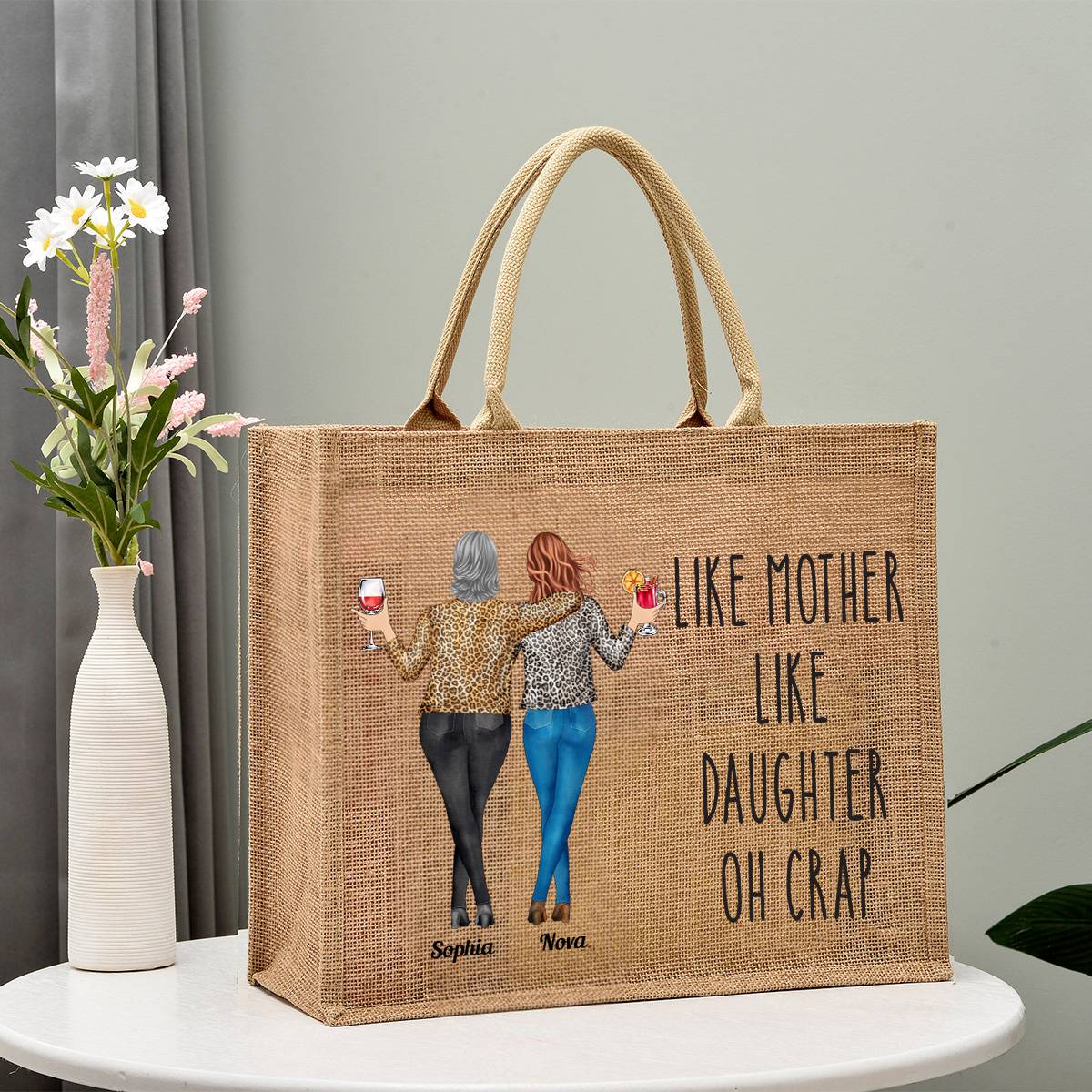 Like Mother Like Daughter - Personalized Jute Tote Bag