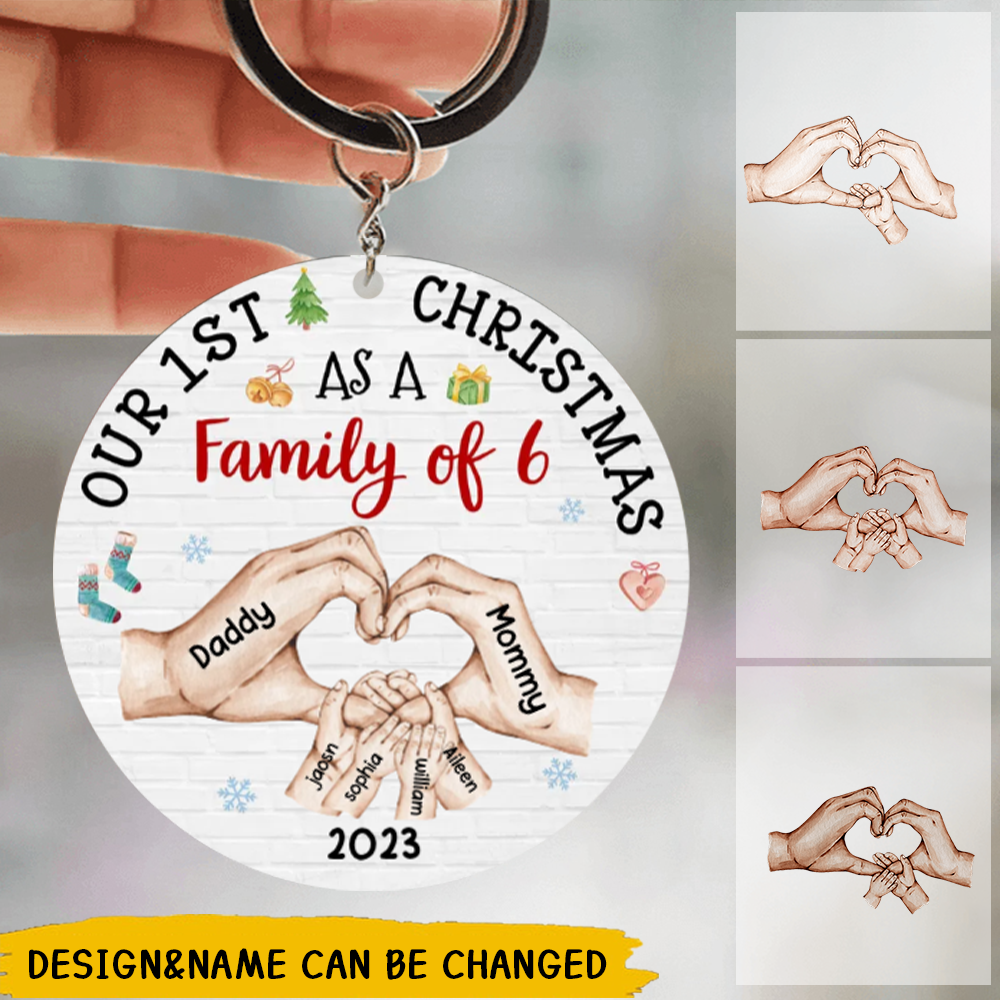 Personalized Baby's First Christmas As A Family Circle wood keychain
