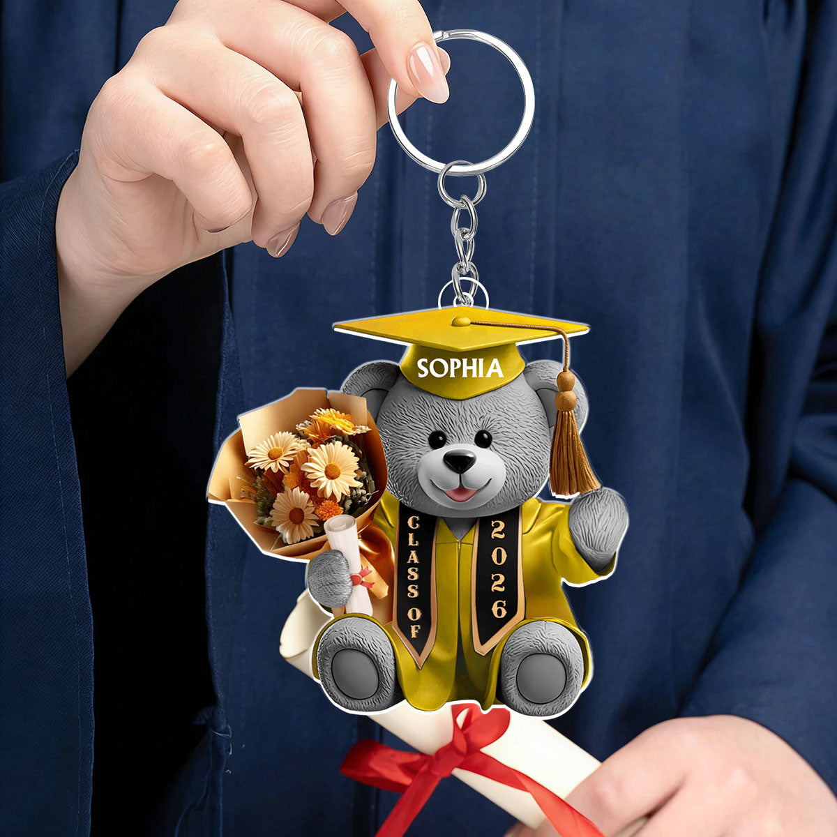 Cute Graduation Bear - Personalized Acrylic Keychain