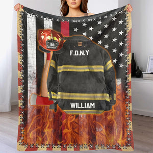 Custom Name Firefighter Us Flag Armor Personalized Blanket Gifts for Firefighter Fireman