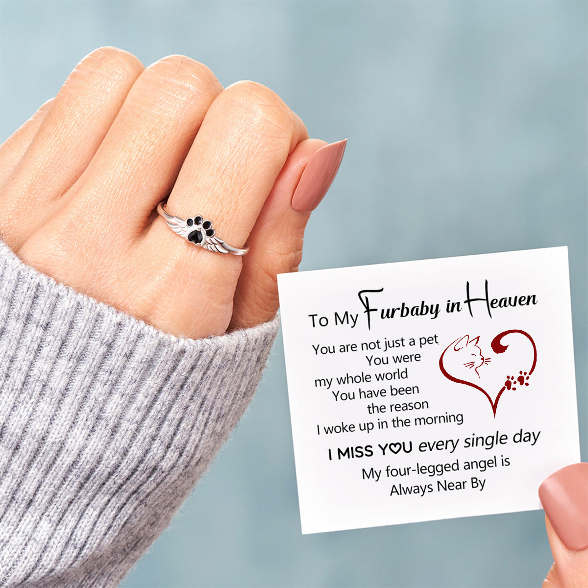 "Angel's Companion"-Paw Wing Ring My Four Legged Angel Is Always Near By