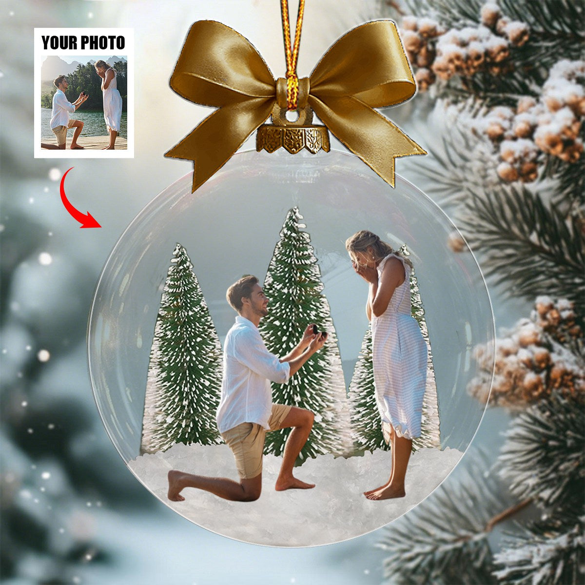Engagement Gift Custom Photo Personalized Acrylic Ornament, Christmas Gifts For Couple