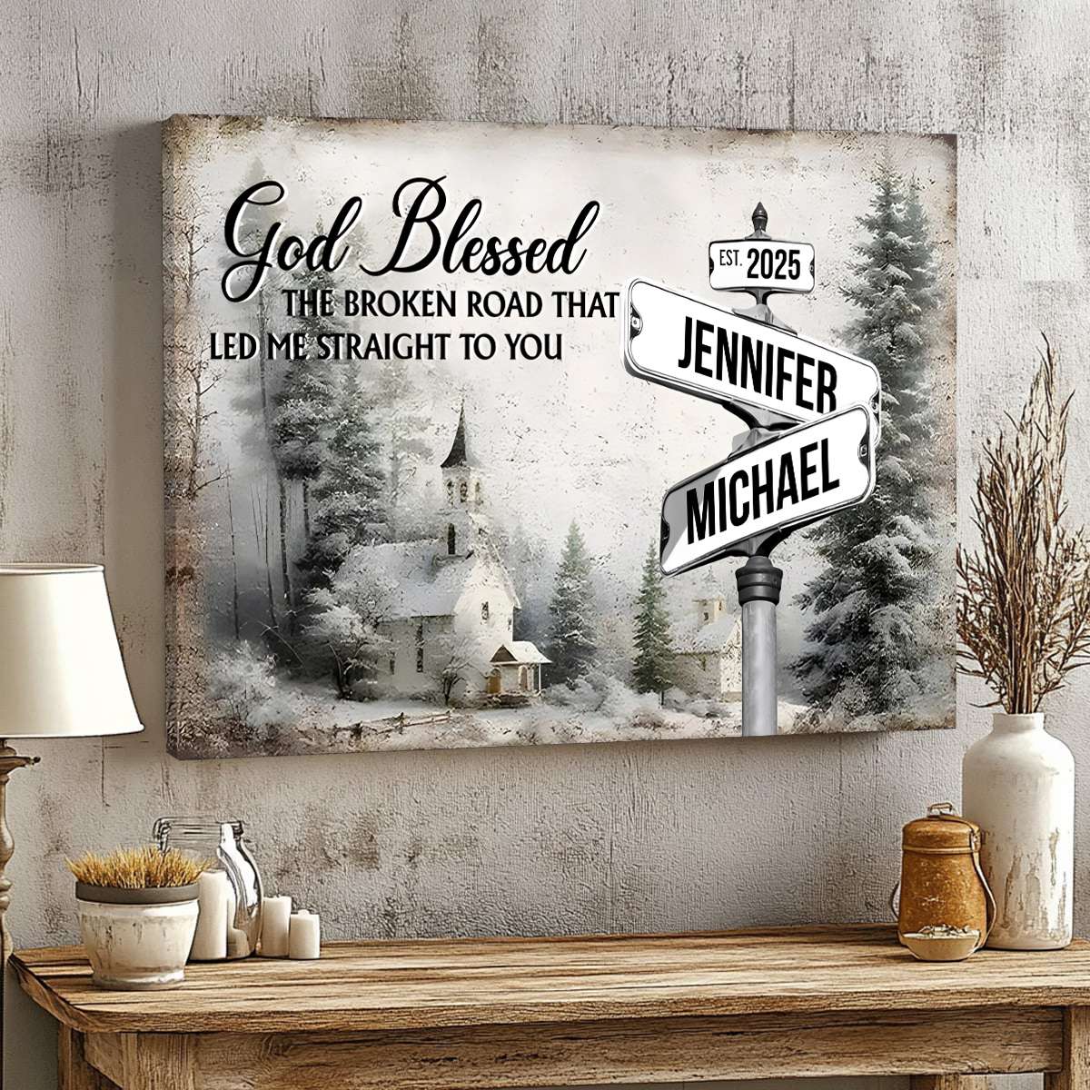 Classic Crossroad of Love - Custom Anniversary Personalized Couple Canvas Poster