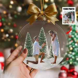 Engagement Gift Custom Photo Personalized Acrylic Ornament, Christmas Gifts For Couple