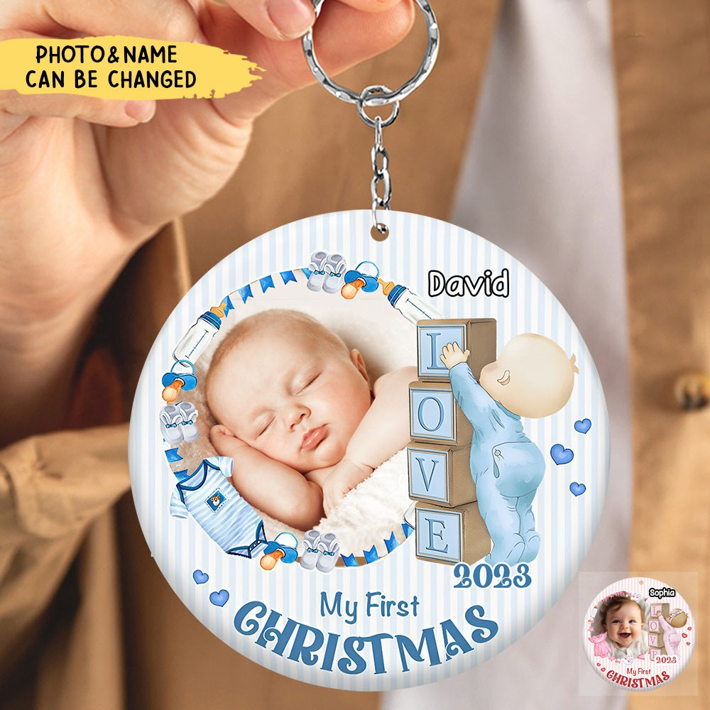 Personalized Newborn Gift Baby First Photo Circle Acrylic Keychain