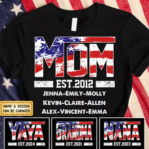 4th of July Nana Mom Est Year and Grandkids Personalized Pure Cotton T Shirt