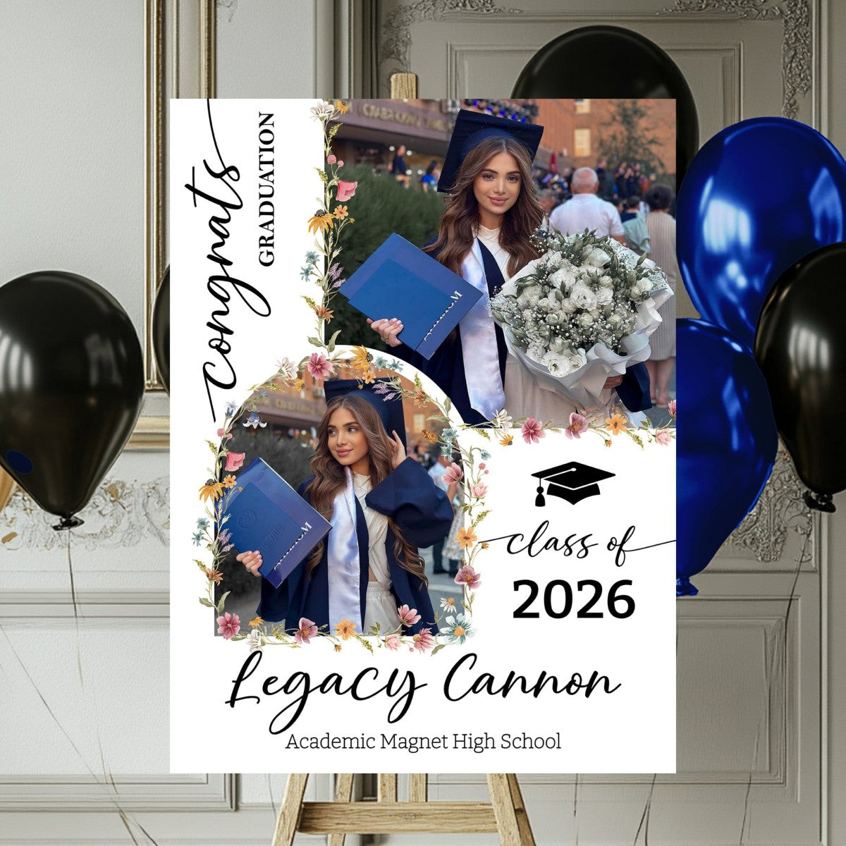 Custom Class Of 2026 Floral - Graduation Party Welcome Sign - Personalized Graduation Decoration