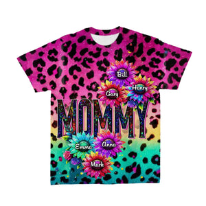 Sunflowers Glitter Leopard Nana Grandma Mom Personalized 3D T-shirt